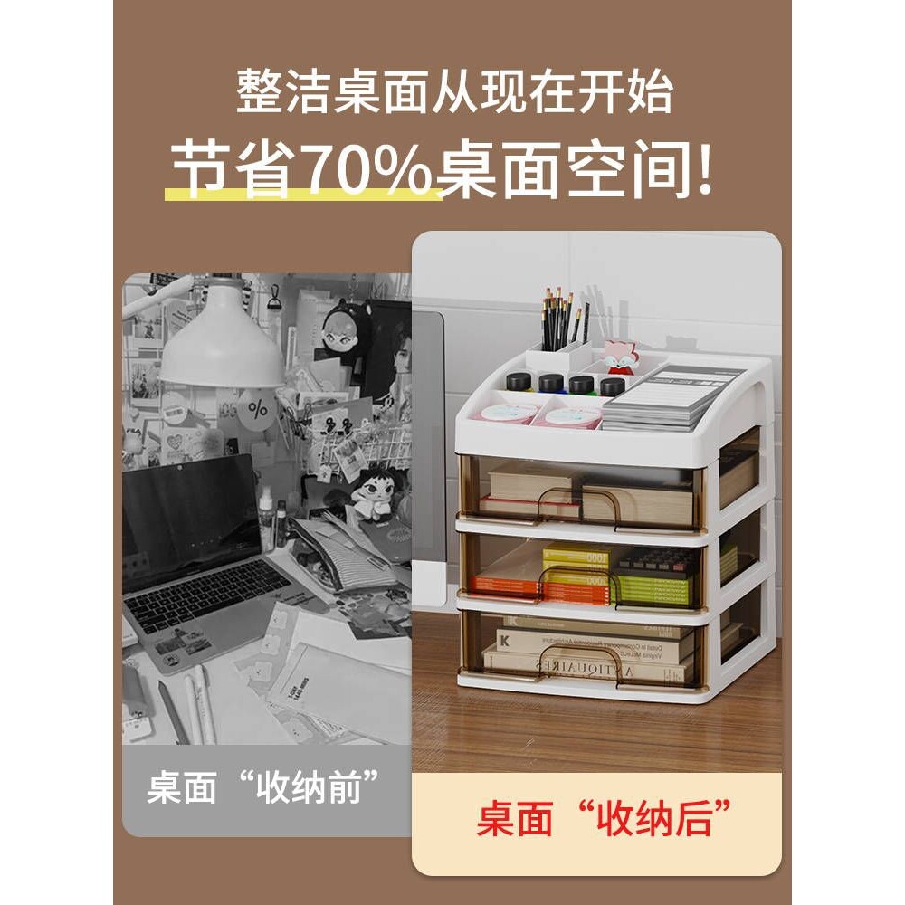 工厂 桌面收纳盒抽屉式桌上文具办公杂物整理盒子柜梳妆台化妆