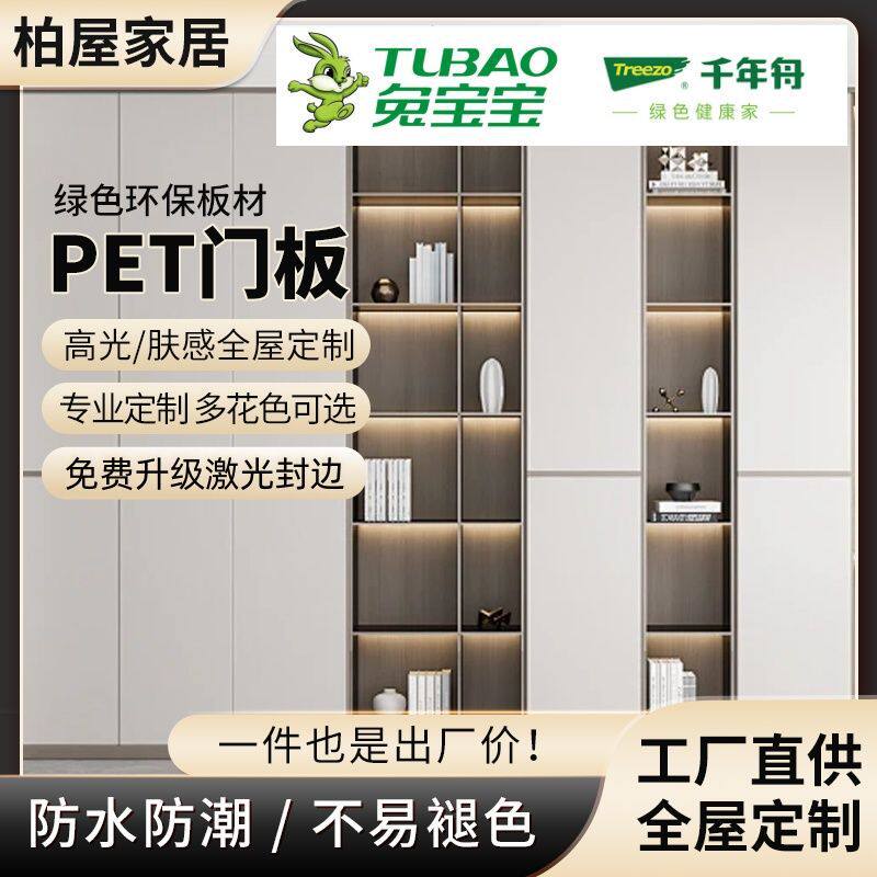 千年舟衣柜门对开PET柜门自装门片肤感高光ENF欧松橡胶木橱柜