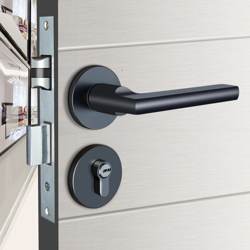 58锁具室内门静音把手房门锁美式黑色门锁拉手分体锁门锁其他