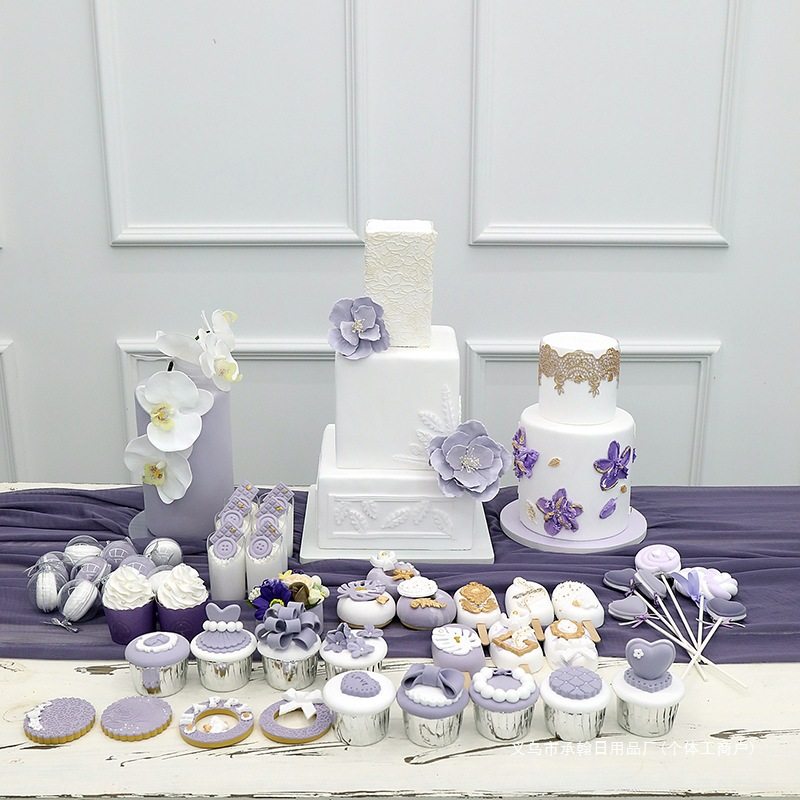紫罗兰甜品台合集 紫色橱窗软装 欧式婚礼蛋糕模型 蛋糕道具