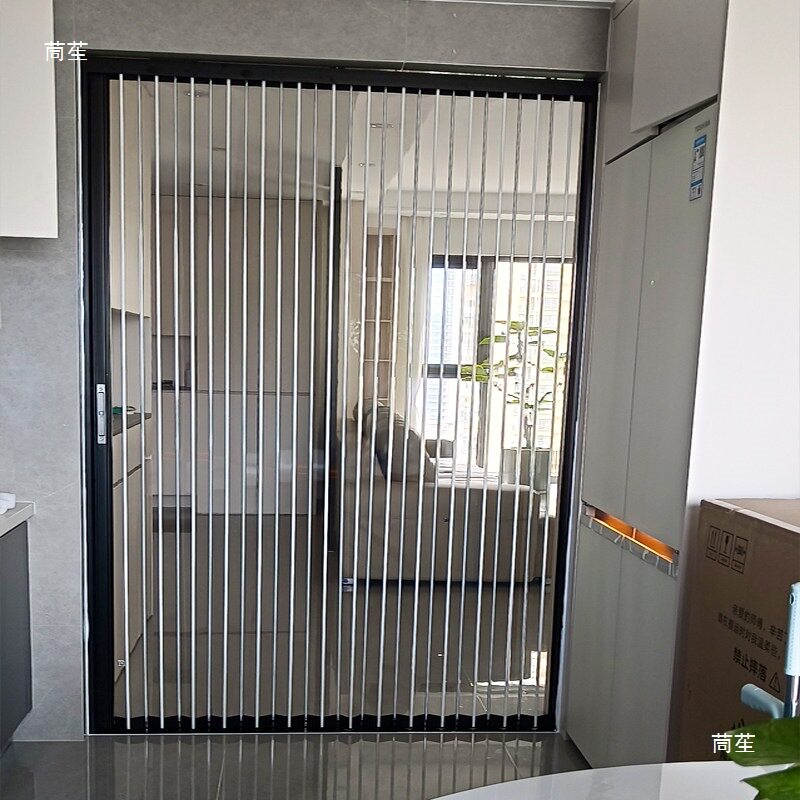 透明水晶板推拉门隐形折叠门厨房通燃气客厅空调隔断门免打孔pvc