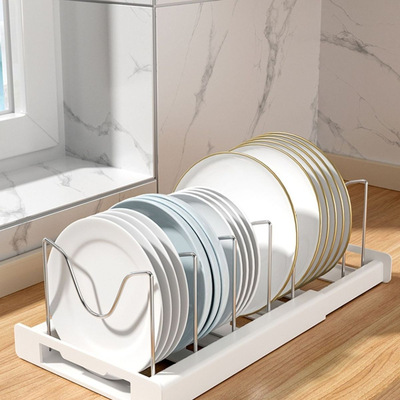 厨房收纳锅盖架可调节锅具放置器锅架台面橱柜碗碟盘抽拉式置物架