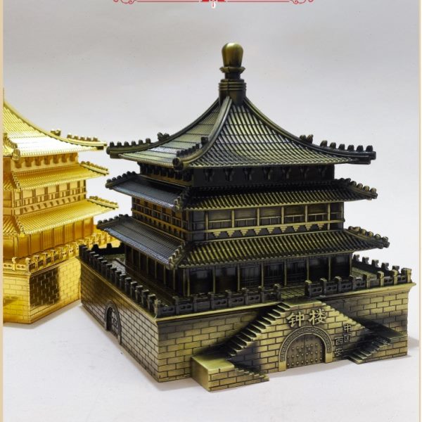 西安旅游纪念品钟楼大雁塔摆件金属古建筑模型陕西特色工艺品原创