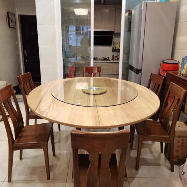 实木折叠圆桌面大圆桌面12人14人16人家用圆桌原木纯色圆形桌餐桌