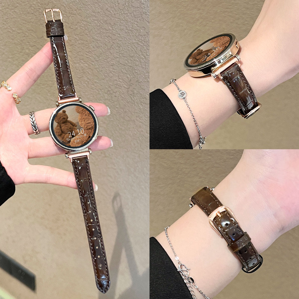 适用oppo watch x2mini手表带x3真皮系列oppo watch s女款智能运动手环一加手表2女士秋冬手腕带4pro手表链