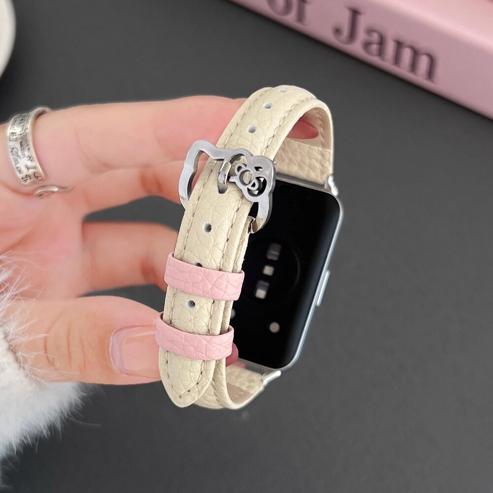 UHADA新款荔枝纹kt猫扣表带女生