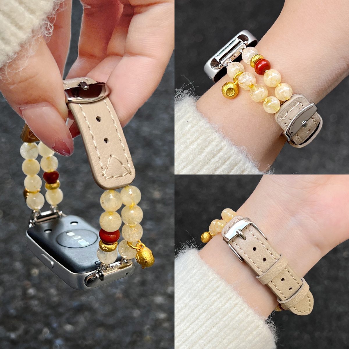 UHADA新款串珠皮质表带女生创意