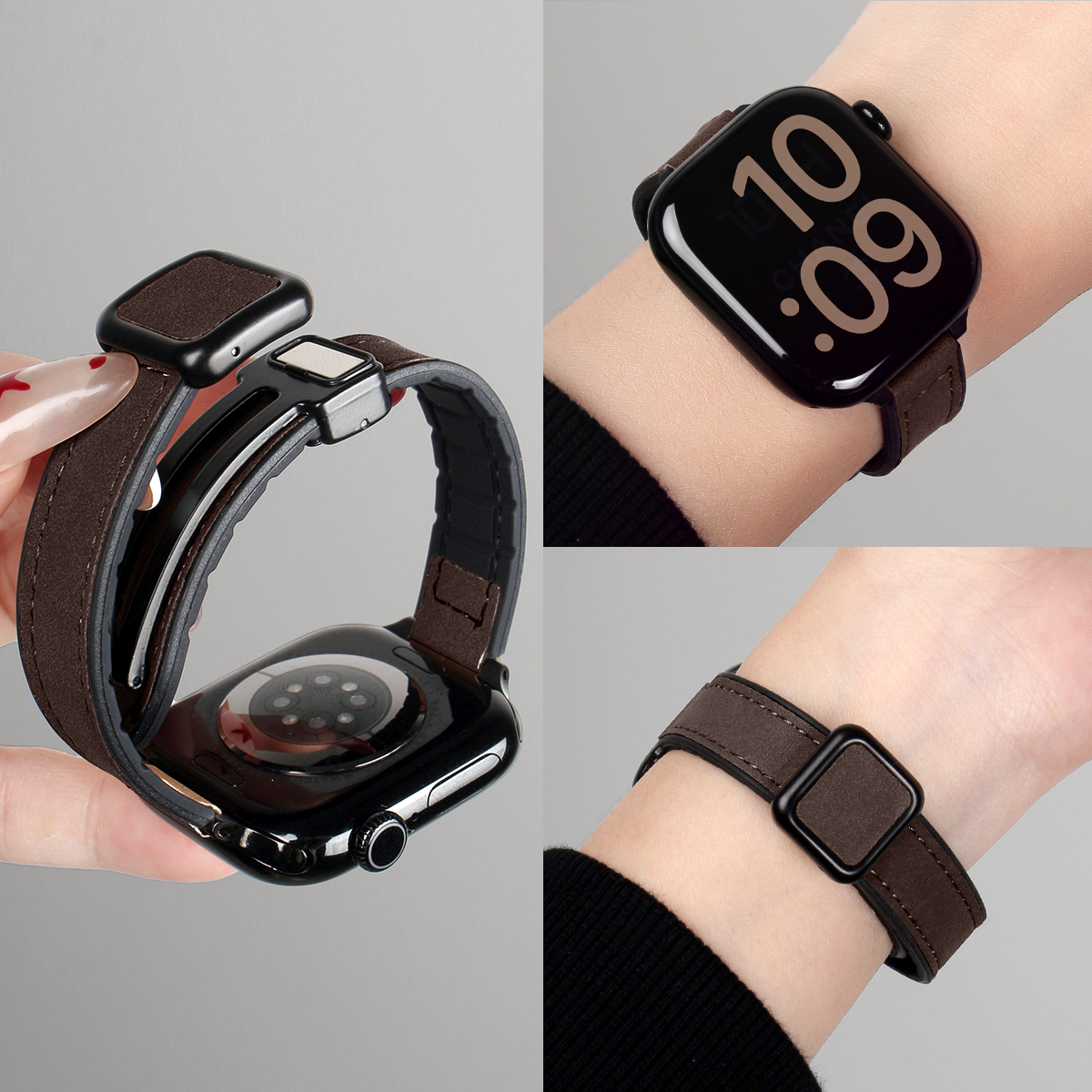 UHADA新款疯马皮磁吸秋冬手表带