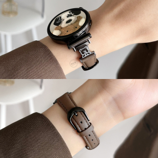 2智能手表链41mm表链女款 小熊真皮watch4女士专用5pro高级感腕表gt3 秋冬5系列 6手表带新款 适用华为watchgt5