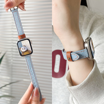 适用华为watchfit3的表带新款4牛仔智能手表fit2腕带夏天运动手环fit1表链透气女款fitnew手表带女士真皮腕表