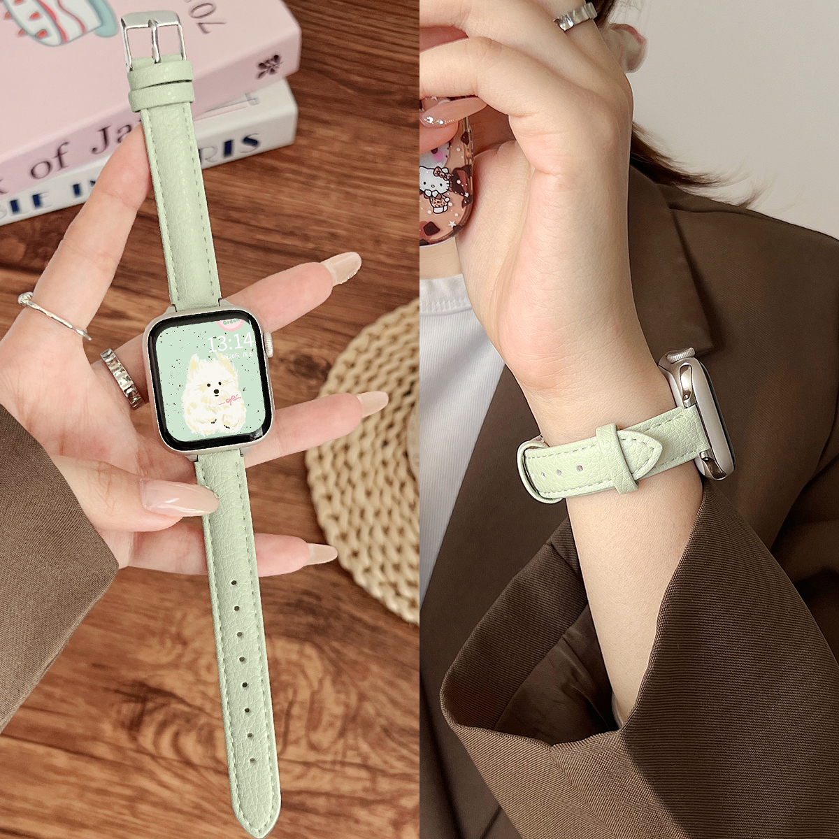 UHADA秋冬新款荔枝纹皮质手表带