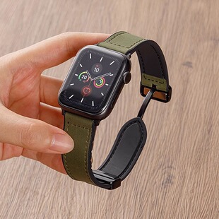 适用红米watch4/5表带真皮磁吸扣疯马皮redmiwatch4手表带小米手环9/8pro版手腕带女生智能手表男生6秋冬新款