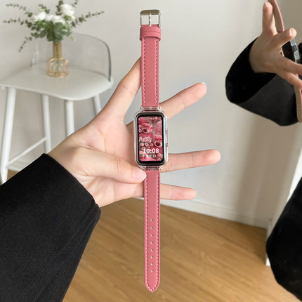 适用华为手环10/9/8/7nfc版手表带链女生手腕带真皮智能运动七八九代表链夏天荣耀9替换手链band8新款高级感
