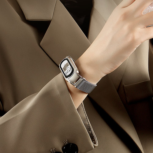 适用小米手环10/9/8手表带金属磁吸7/6/5nfc版手腕带米兰尼斯男女生3/4替换带智能运动手环五六七八九代夏天