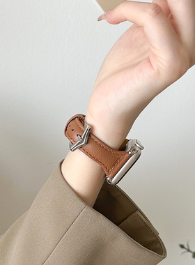 适用iwatchs9手表带秋冬s10新款s87智能苹果手表链11手表带真皮applewatchs9高级感女款iwatchse小众腕带创意