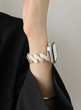 适用iwatchs9手表带11小众s10创意s8s7女款苹果6手表带5高级感applewatchs9新款手表链iwatchse金属夏天质感