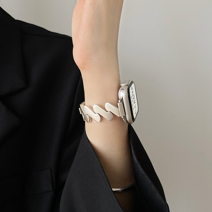 适用iwatchs9手表带11小众s10创意s8s7女款苹果6手表带5高级感applewatchs9新款手表链iwatchse金属夏天质感