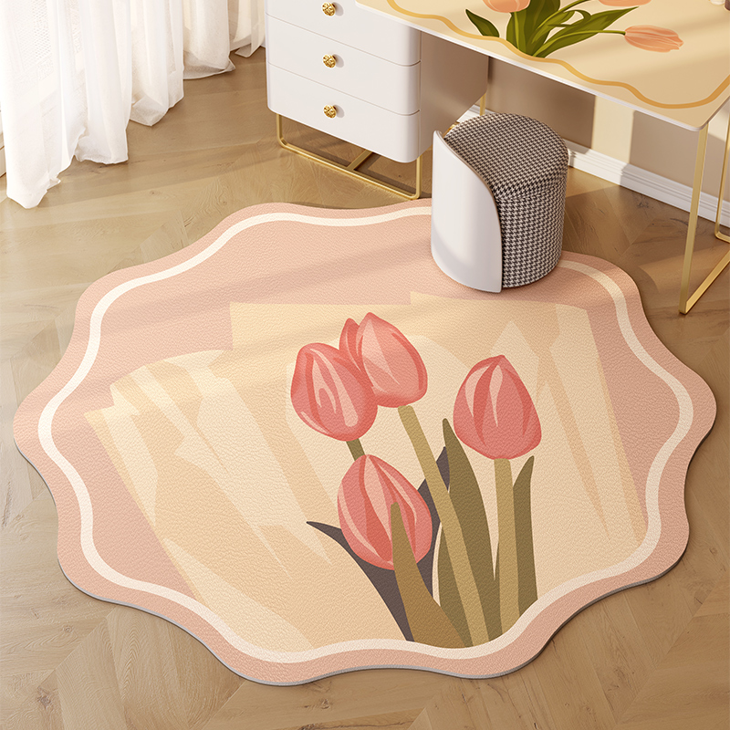 郁金香圆形皮革地垫客厅卧室可擦免洗地毯电脑椅吊蓝梳妆台脚垫,居家布艺,转椅地垫,淘宝优惠券,粉丝福利购,淘宝优惠卷