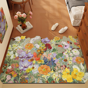 美式油画花入户门地垫轻奢玄关家用脚垫防滑耐脏门口进门可裁地毯