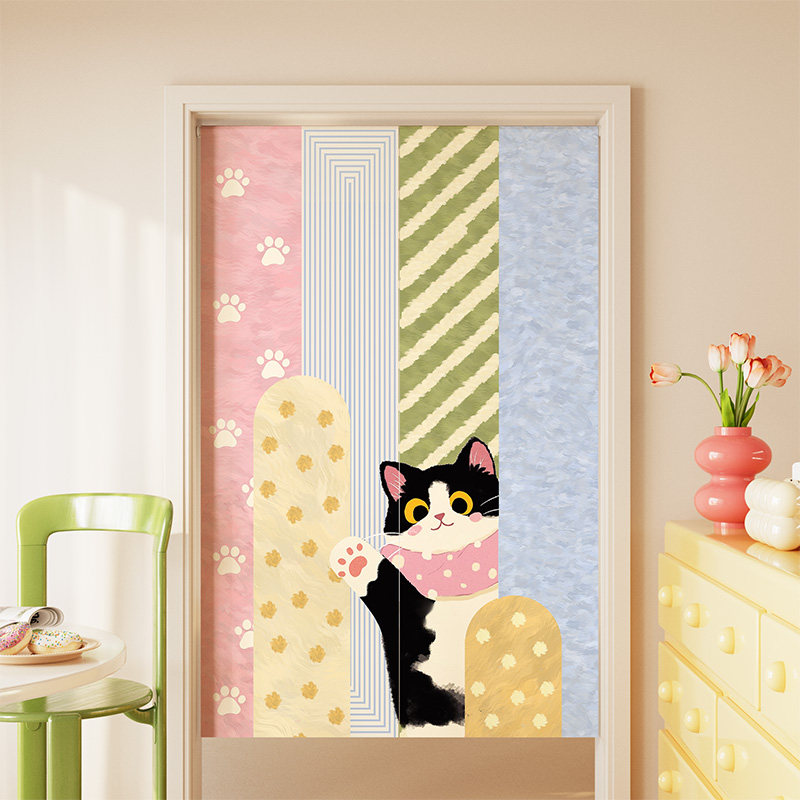清新卡通门帘隔断帘厨房卧室厕所遮挡帘隐私防窥半帘免打孔布帘子,居家布艺,门帘,淘宝优惠券,粉丝福利购,淘宝优惠卷