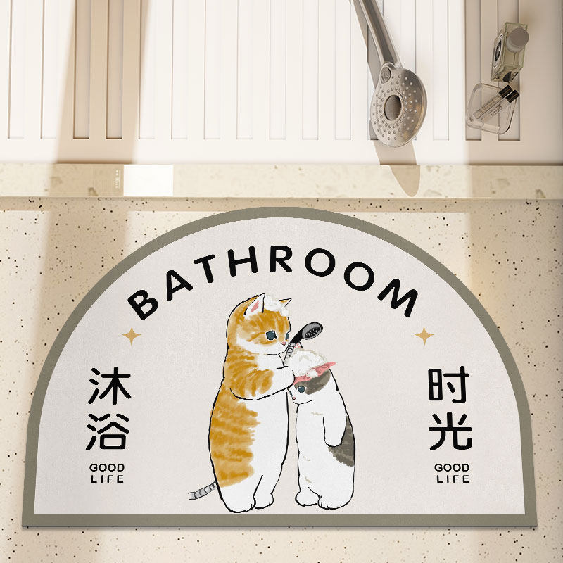半圆卡通吸水速干地垫浴室卫生间地毯猫咪脚垫防滑洗手间耐脏软垫
