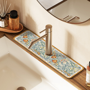轻奢水龙头台面吸水垫可裁剪厨房卫生间定制洗手台沥水窄硅藻泥垫