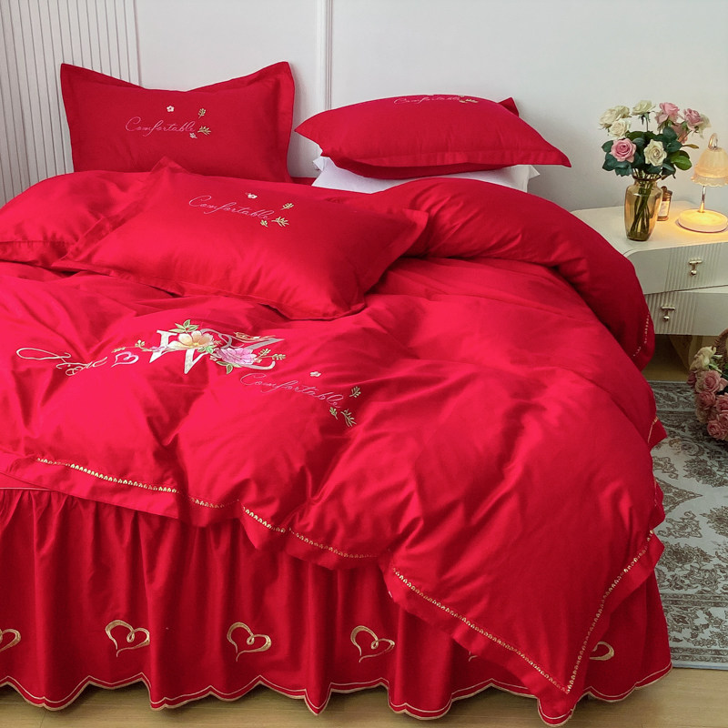 ins大红喜庆纯棉被套200*230结婚纯棉被单被罩220*240大年被子套