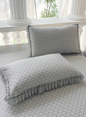 韩式灰色冰丝枕套一对装48*74夏季凉感枕头套凉豆豆枕芯内胆罩女