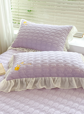 ins小仙女紫色纯棉枕套一对装48*74夏季情侣花边枕头套韩式枕芯罩