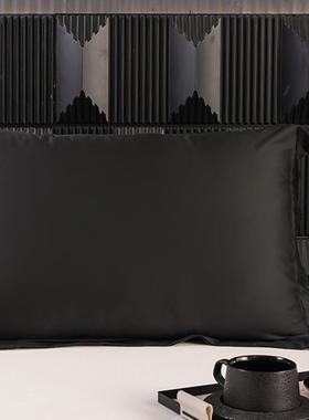 欧式高端黑色60S天丝双人长枕套1.5m凉感丝滑枕头套夏季枕芯罩女
