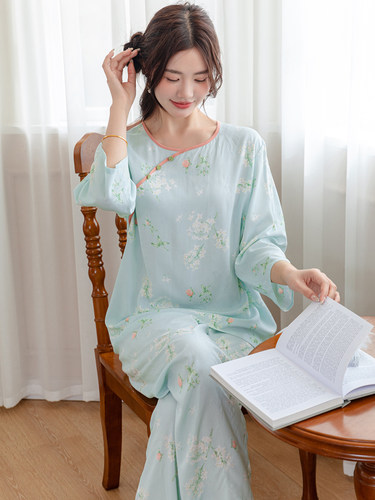 新中式家居服棉绸睡衣夏季可外穿