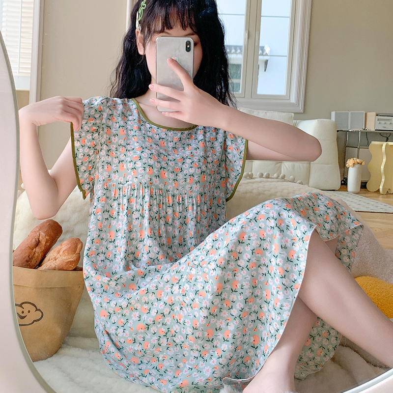 新款夏日清新睡裙女款棉绸家居服