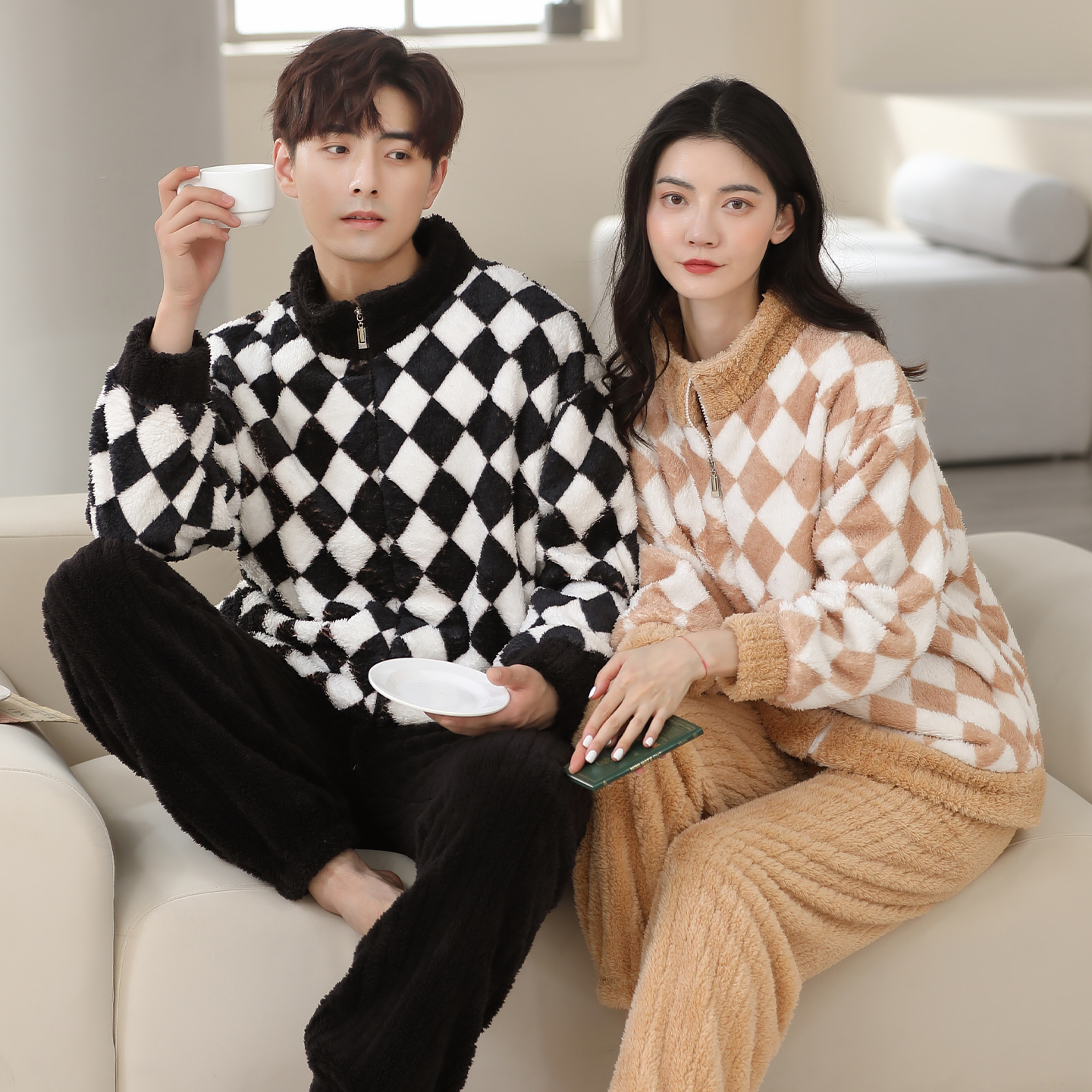 韩版秋冬季睡衣珊瑚绒情侣