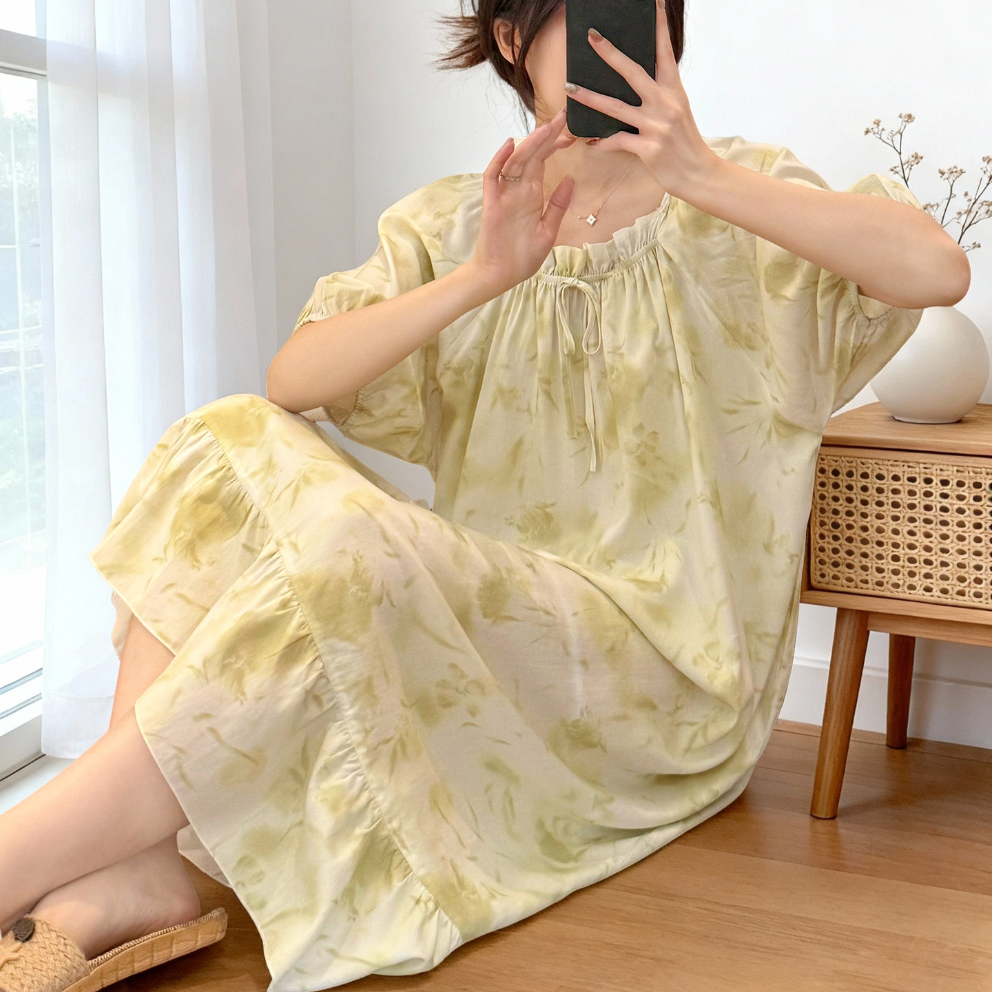 2026新款棉绸睡裙女款夏季凉感透气宽松中长裙人造棉家居服可外穿