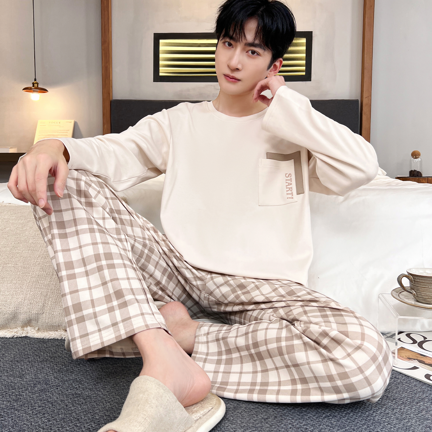 春秋新款青少年家居服男士睡衣