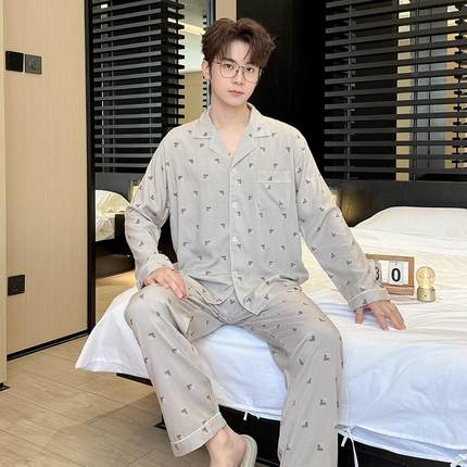 棉绸睡衣男款春秋季2025年新款休闲可外穿薄款高级感翻领长袖套装
