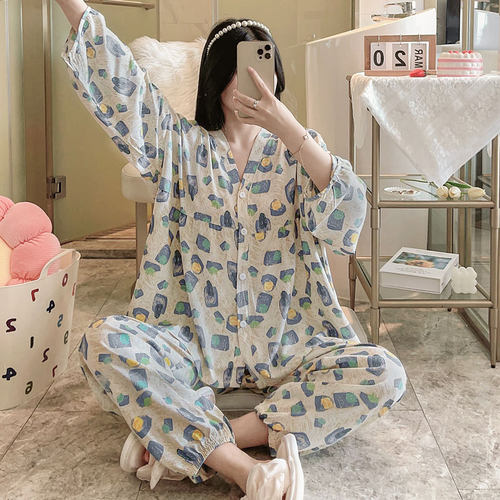 女士夏季棉绸家居服无领更舒服