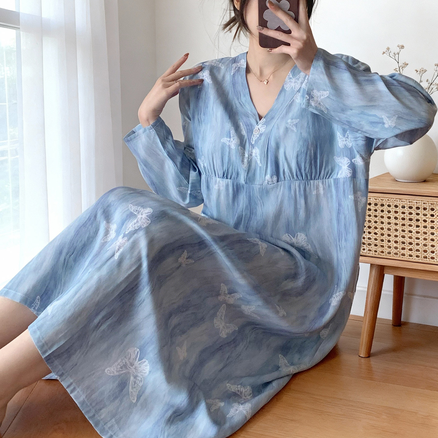 2026新款棉绸睡裙女夏季带胸垫薄款中长裙女装休闲款洋装可外穿