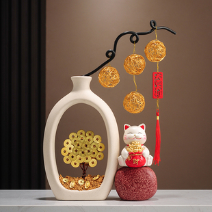 发财树摇钱树花瓶招财猫进宝摆件办公室店铺前台装饰乔迁开业礼物