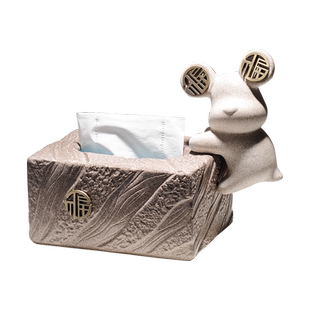 创意福气熊餐巾纸巾盒客厅茶几轻奢抽纸盒简约个性装饰收纳摆件