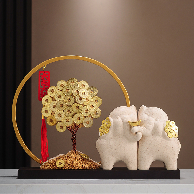 招财金钱摇钱树电视柜酒柜玄关家居装饰品大象摆件乔迁新居礼品