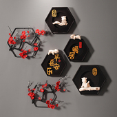 新中式 茶室复古客厅电视柜背景墙面装 饰品平安喜乐暖居梅花挂件