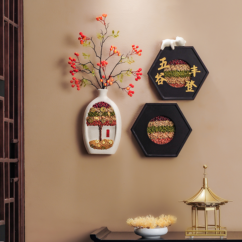 新中式客厅沙发电视柜背景墙上装饰品五谷丰登过道创意高档挂饰