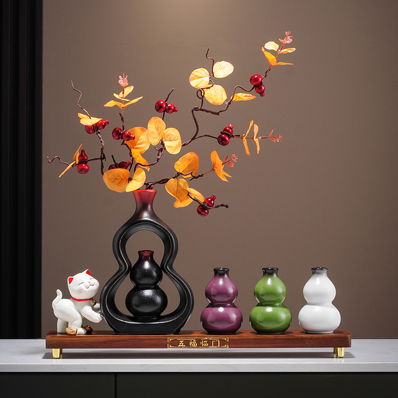 五福临门葫芦陶瓷花瓶摆件客厅玄关电视柜酒柜装饰品乔迁新居礼品