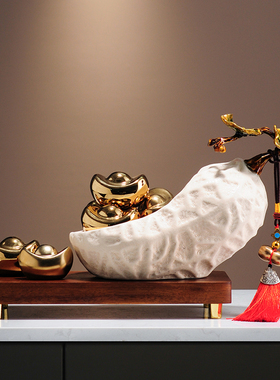 新中式招财陶瓷好事花生摆件客厅玄关酒柜装饰品乔迁新居开业礼物