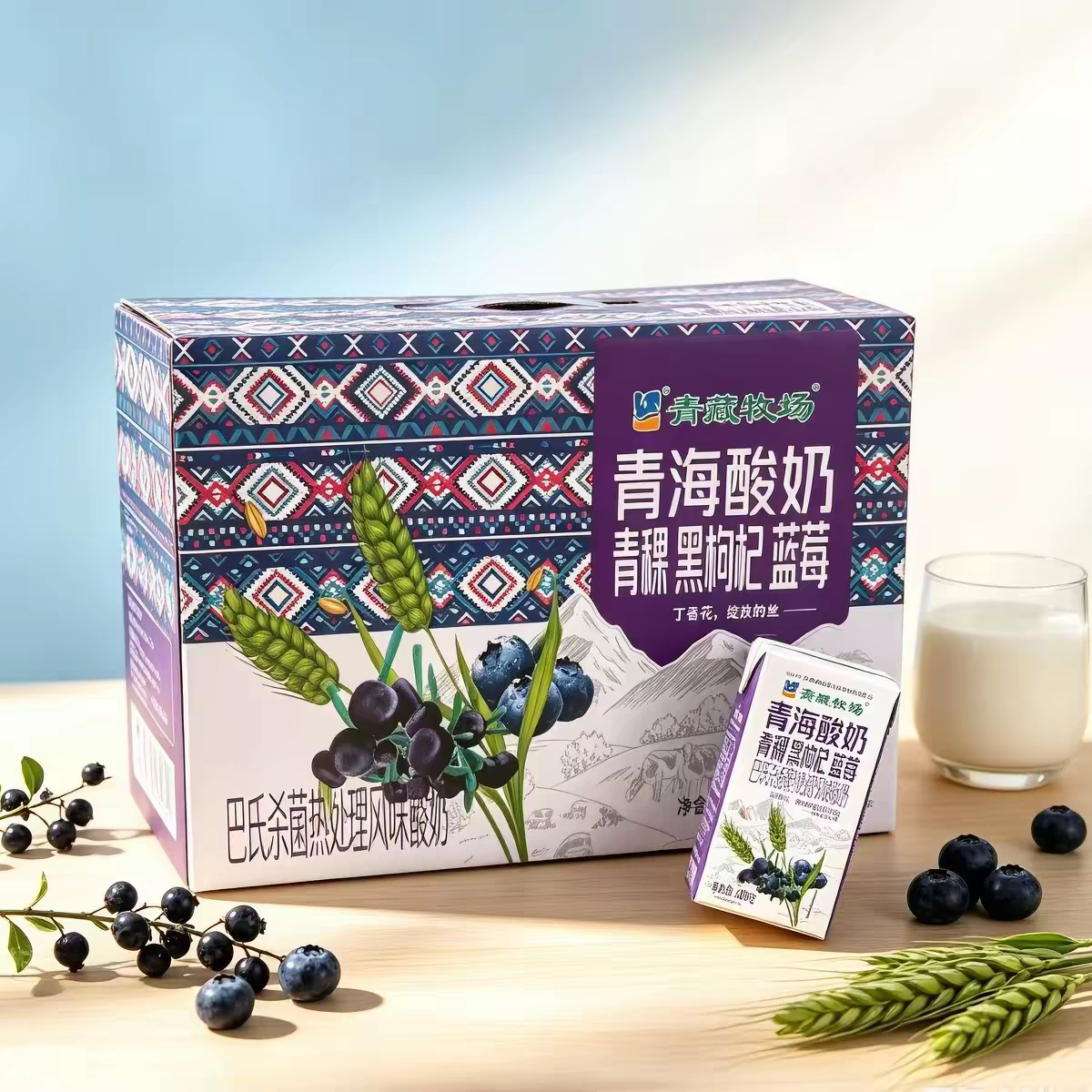 青藏高原牧场黑枸杞嚼着吃酸奶