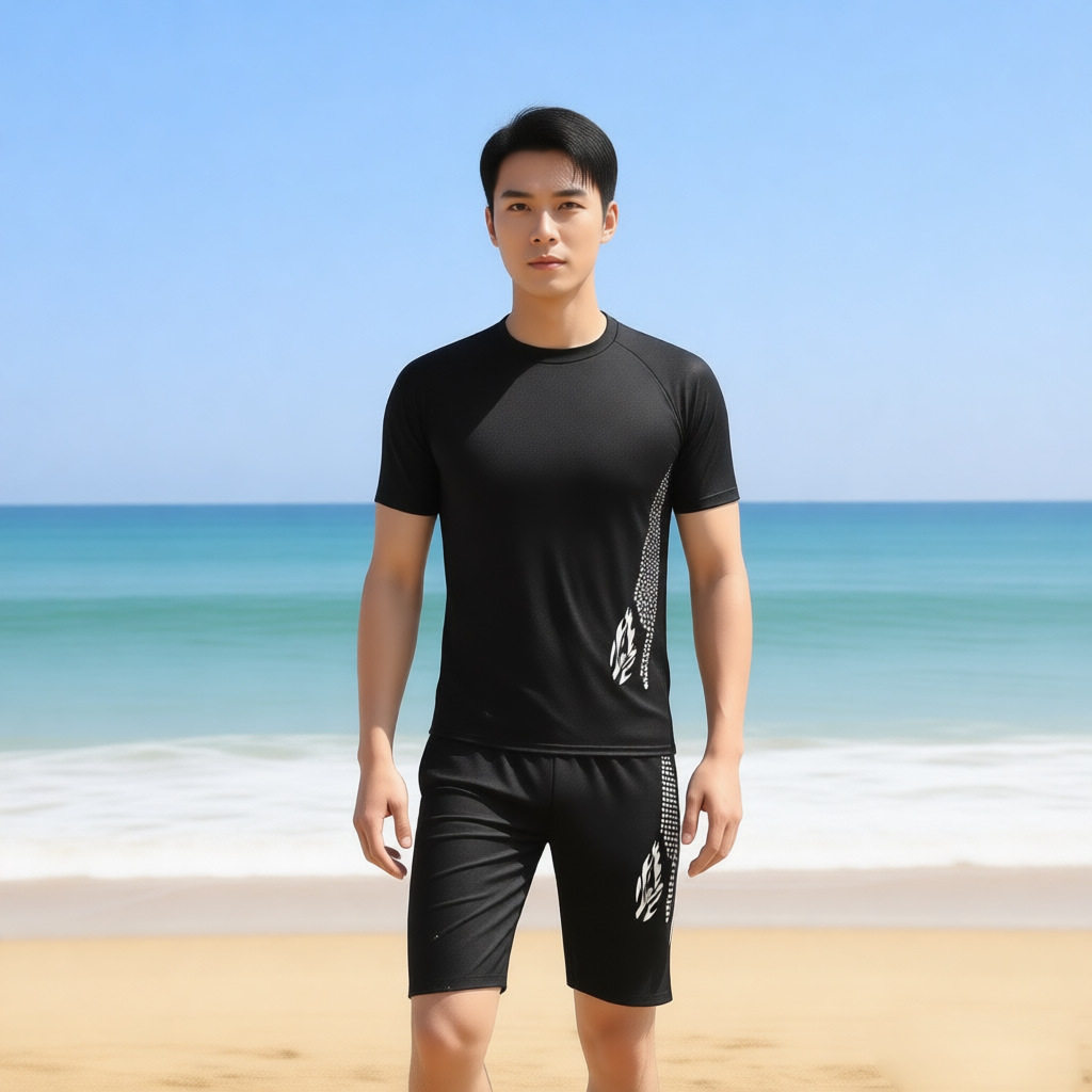 泳衣保守男士套装成人五分SPORT泳裤男紧身短袖游泳衣防晒夏温泉