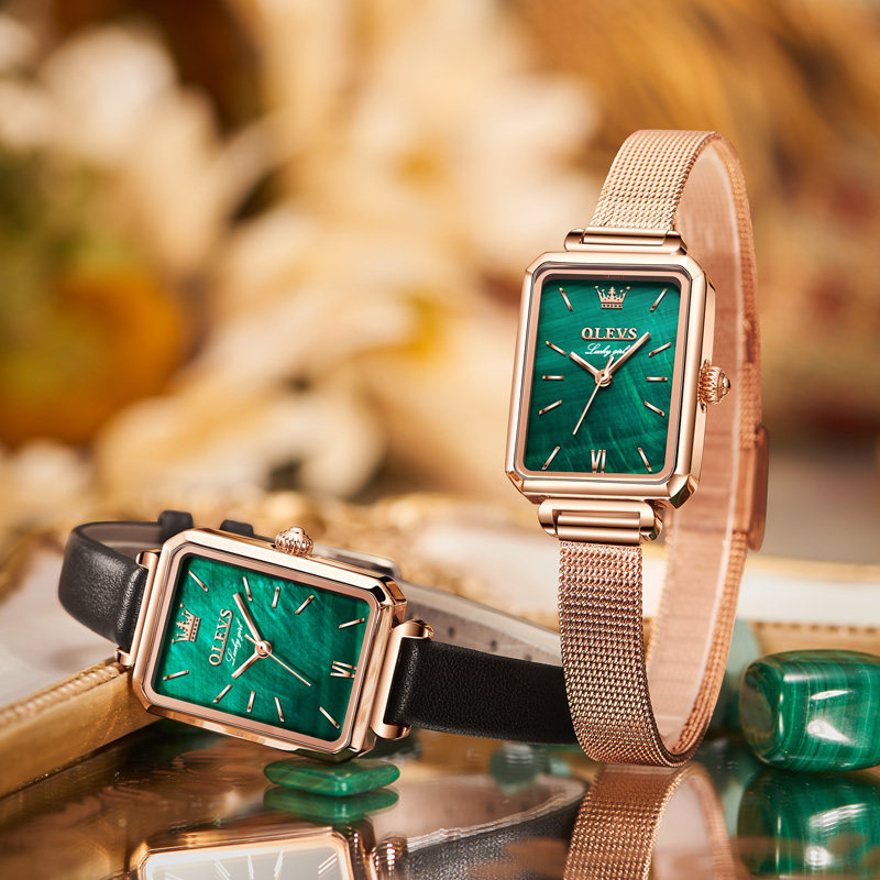 小绿表简约气质2021新款真皮时尚7mm方型ins风森系复古轻奢手表女