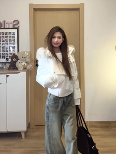 韩系覆古白色毛领短款羽绒棉服女2025年冬季新款加厚连帽棉袄外套