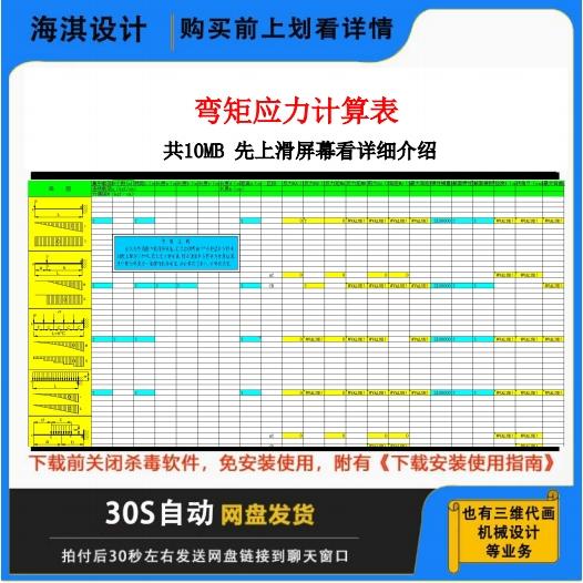 弯矩应力计算表/弯矩图/弯矩计算/输入参数即可自动运算/模板/